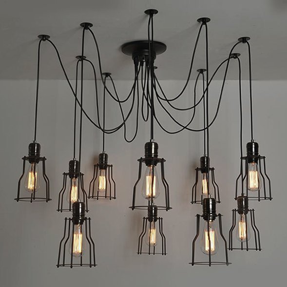 Люстра Loft Industrial 10 wire Cage Filament Pendant Бронза Черный матовый в Нижнем Новгороде | Loft Concept 