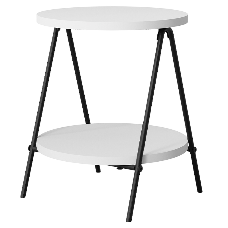 Стол приставной с 2-мя круглыми белыми столешницами ESSEL SIDE TABLE WHITE Белый Черный в Нижнем Новгороде | Loft Concept 