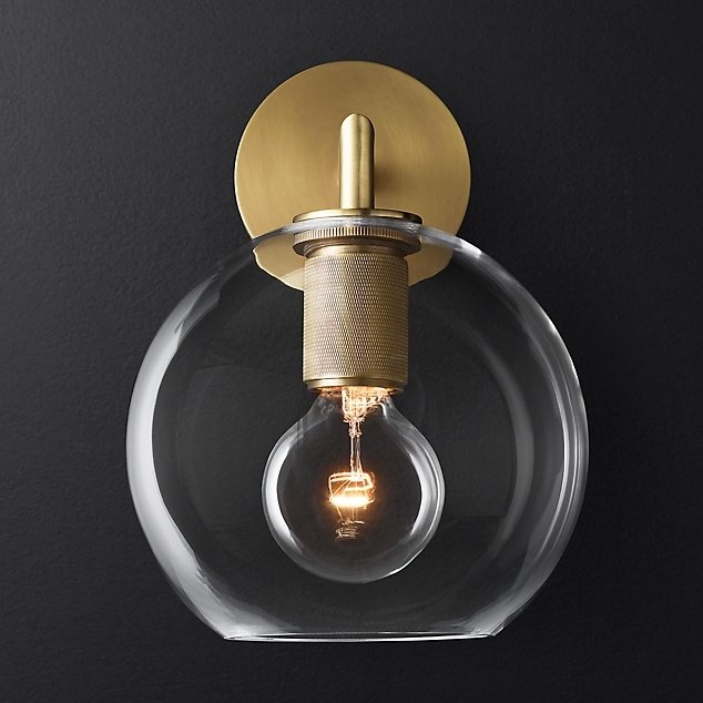 Бра RH Utilitaire Globe Shade Single Sconce Brass Латунь Прозрачное Стекло в Нижнем Новгороде | Loft Concept 