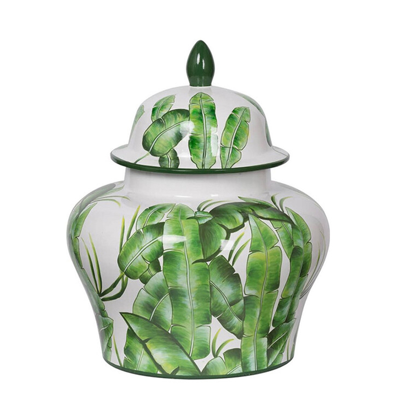 Ваза с зелёными листьями и крышкой Vase Green Leaves Белый Зеленый в Нижнем Новгороде | Loft Concept 