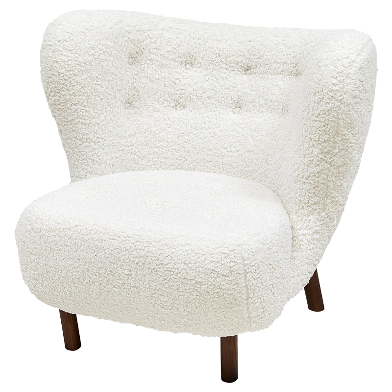 Дизайнерское кресло Boucle Neve White Armchair с обивкой букле и ножками из массива ясеня Белый Коричневый в Нижнем Новгороде | Loft Concept 