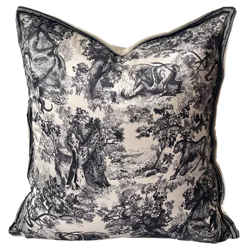 Декоративная подушка стиль Dior Toile de Jouy Fauna Pillow Beige Бежевый Черный в Нижнем Новгороде | Loft Concept 