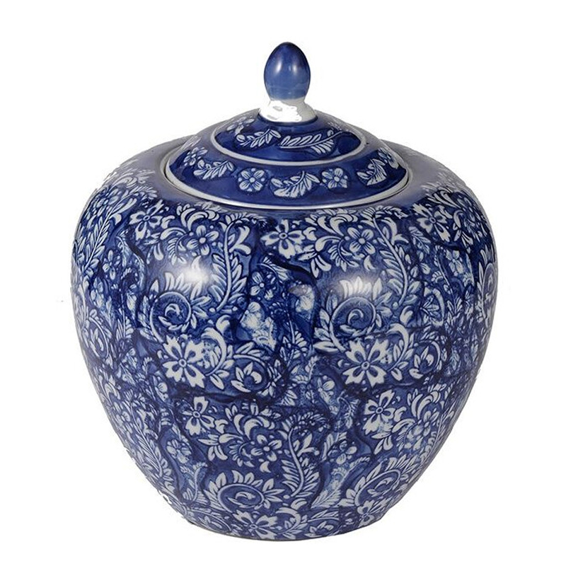 Ваза округлой формы с синей росписью и цветочным узором Blue & White Ornament Белый Синий Ваза округлой формы с синей росписью и цветочным узором Blue & White Ornament Белый Синий в Нижнем Новгороде | Loft Concept