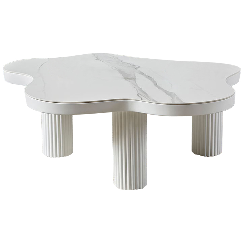 Кофейный стол со столешницей изогнутой формы Three White Pillars Coffee Table Белый Белый Мрамор Bianco в Нижнем Новгороде | Loft Concept 