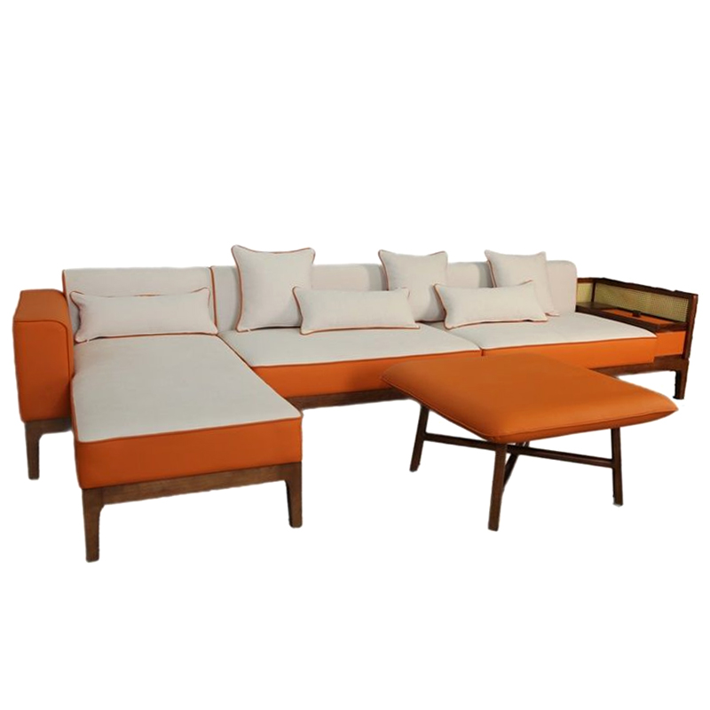 Угловой Диван с отделкой из ротанга Nava Rattan Decor Sofa Orange Терракотовый Белый в Нижнем Новгороде | Loft Concept 