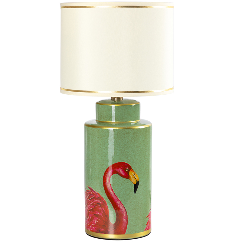 Настольная лампа Flamingos Green Lampshade Зеленый Розовый Бежевый в Нижнем Новгороде | Loft Concept 