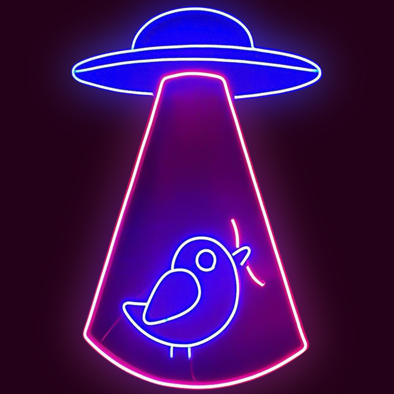 Неоновая настенная лампа UFO and Bird Neon Wall Lamp Синий Лиловый в Нижнем Новгороде | Loft Concept 