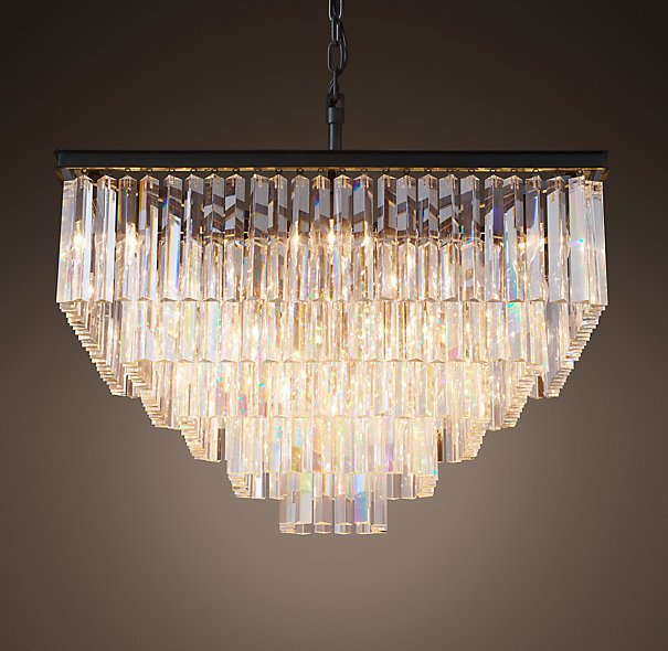 Люстра RH 1920s Odeon Clear Glass Fringe Chandelier - 5 square Черный в Нижнем Новгороде | Loft Concept 