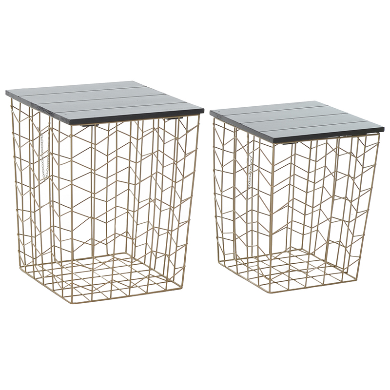 Комплект из приставных столов Wire Basket Side Table Золотой Черный в Нижнем Новгороде | Loft Concept 