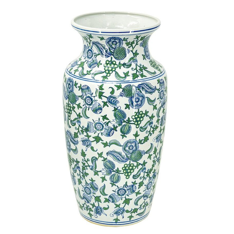 Ваза с зелено-голубым цветочным узором на белом фоне 61 см Blue & White Ornament Белый Синий Зеленый Ваза с зелено-голубым цветочным узором на белом фоне 61 см Blue & White Ornament Белый Синий Зеленый в Нижнем Новгороде | Loft Concept