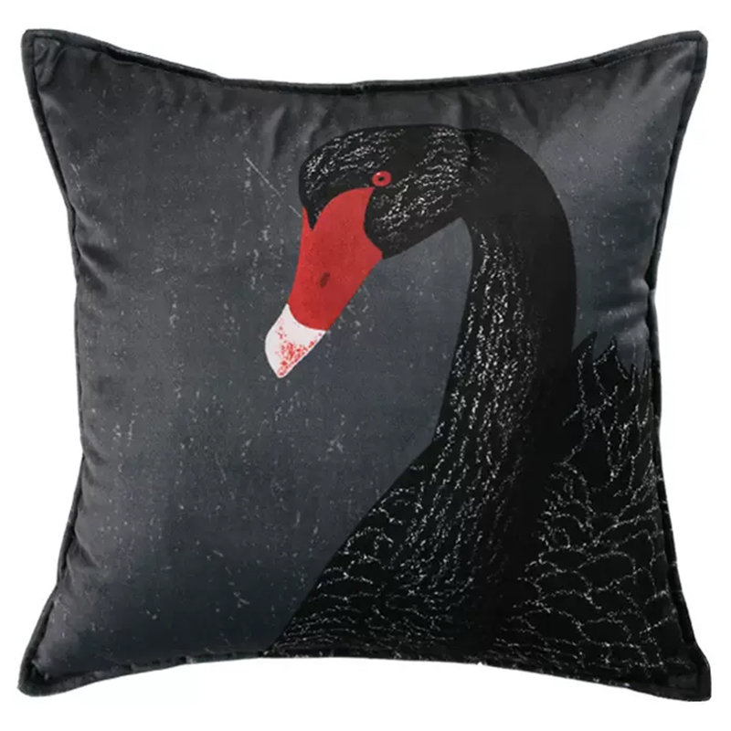 Декоративная подушка Black Swan II Cushion Черная Черный Серый Красный в Нижнем Новгороде | Loft Concept 