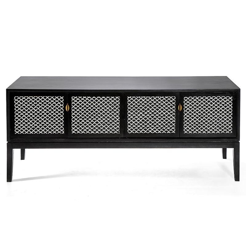 Буфет в гостиную с инкрустацией Bone Inlay sideboard - 4 doors Черный Белый в Нижнем Новгороде | Loft Concept 