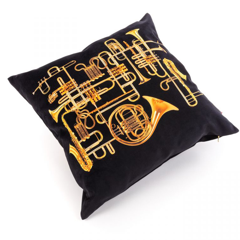 Подушка Seletti Cushion Trumpets Черный Золотой в Нижнем Новгороде | Loft Concept 