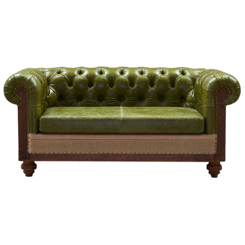 Диван Deconstructed Chesterfield Sofa double  green leather Коричневый Зеленый ivory ( слоновая кость ) в Нижнем Новгороде | Loft Concept 