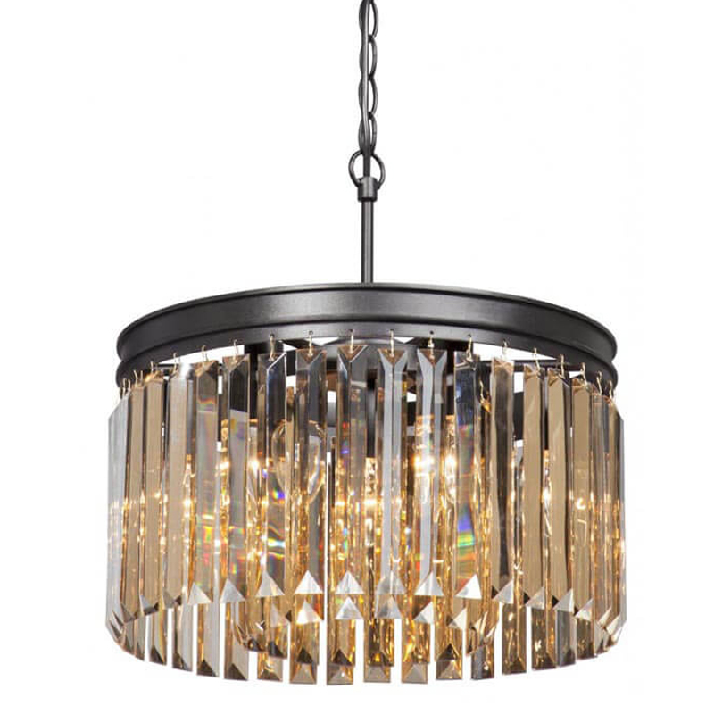 Люстра RH Rhys Amber GLASSS Prism Round Chandelier Янтарное стекло 40 Черный матовый в Нижнем Новгороде | Loft Concept 