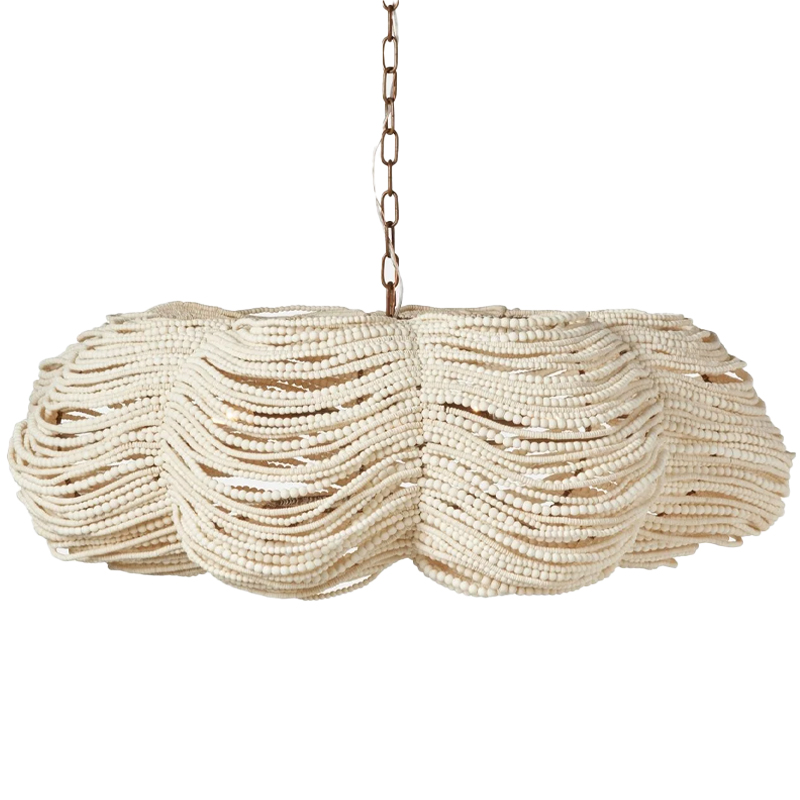 Круглая люстра волнистой формы с декором из круглых деревянных бусин White Wooden Beads Chandelier L Белый в Нижнем Новгороде | Loft Concept 