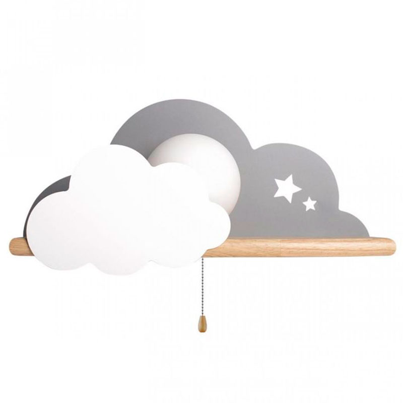 Бра с деревянной полкой серое Облако Wall Lamp Grey Cloud Серый Древесина в Нижнем Новгороде | Loft Concept 