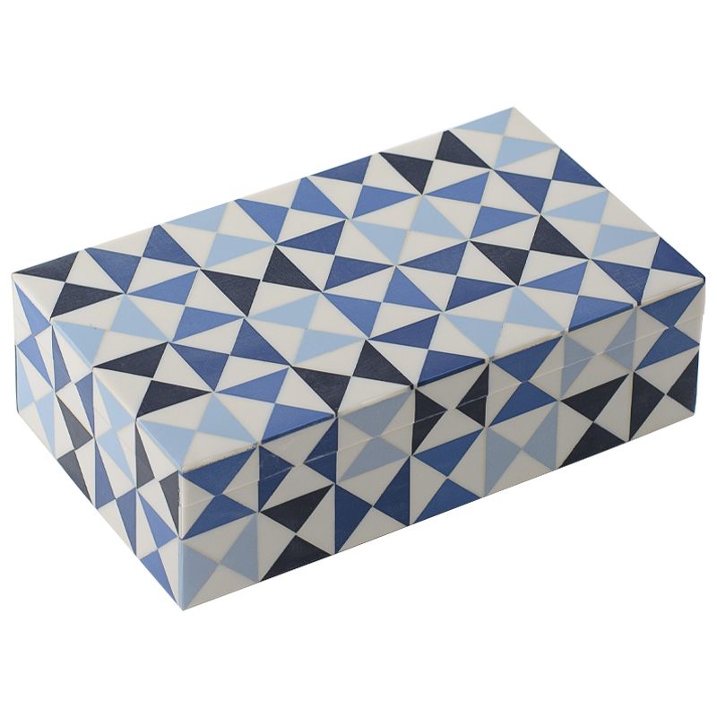 Шкатулка Small Triangles Blue Bone Inlay Box Голубой Синий Белый в Нижнем Новгороде | Loft Concept 