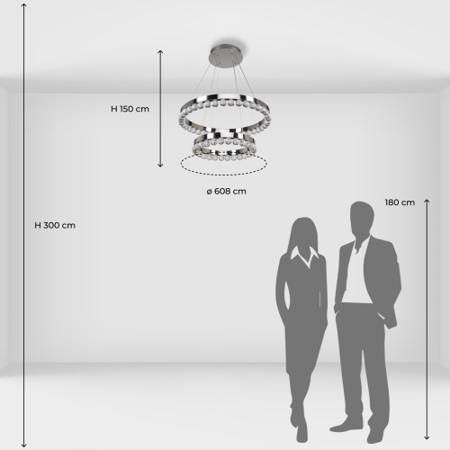 Люстра с двумя кольцами цвета хром и прозрачными хрустальными шарами по периметру Sacramento Transparent Balls Chandelier в Нижнем Новгороде