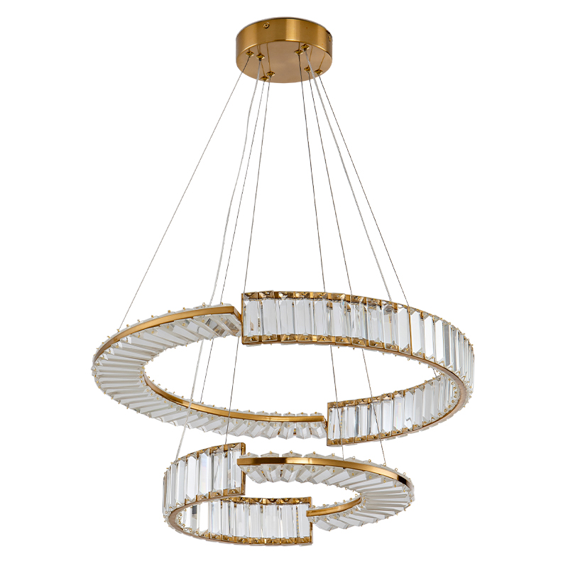 Светодиодная двухъярусная кольцевая люстра из хрусталя и стали и с пультом для регулировки света Maude Crystal Light Латунь Прозрачный в Нижнем Новгороде | Loft Concept 