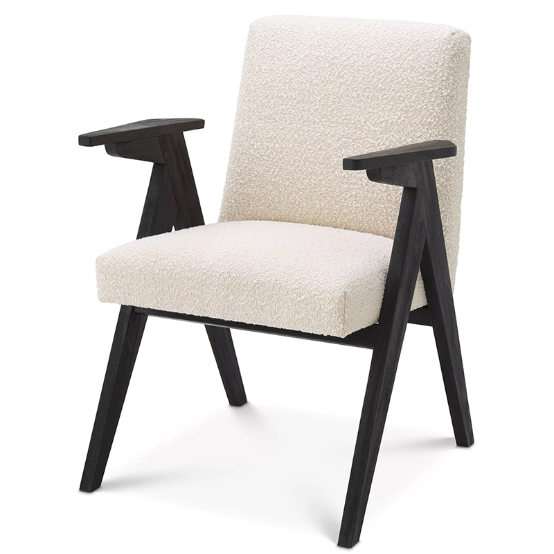 Стул Eichholtz Dining Chair Bobo Boucle Кремовый Черный в Нижнем Новгороде | Loft Concept 