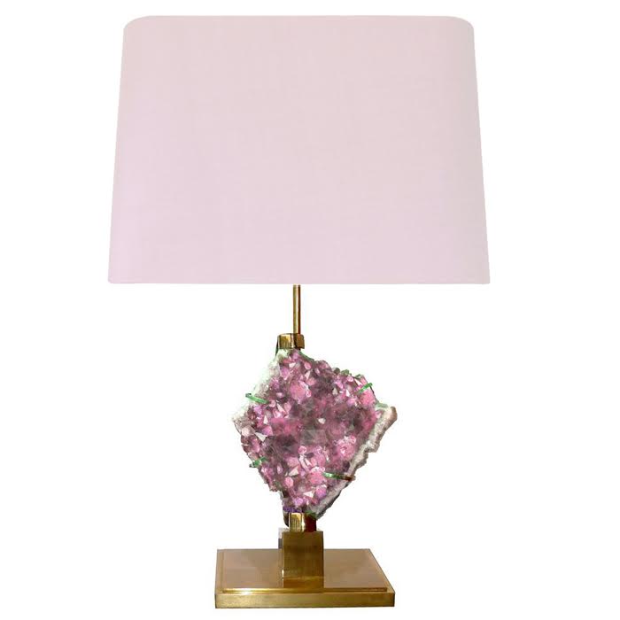 Настольная лампа Bronze and Pink Amethyst Lamp Глянцевое золото Розовый пастельный в Нижнем Новгороде | Loft Concept 