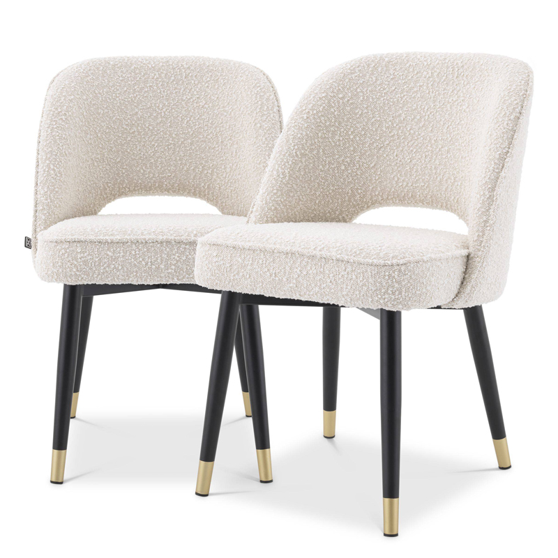 Комплект из двух стульев Eichholtz Dining Chair Cliff set of 2 Boucle cream Кремовый Черный Латунь в Нижнем Новгороде | Loft Concept 