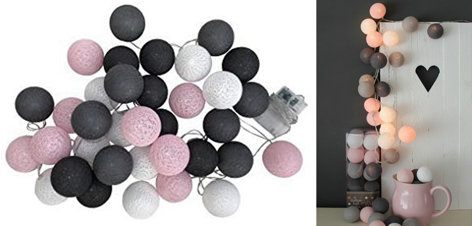 Гирлянда хлопковые фонарики Сotton Ball Pink-Grey - Loft-Concept в Нижнем Новгороде