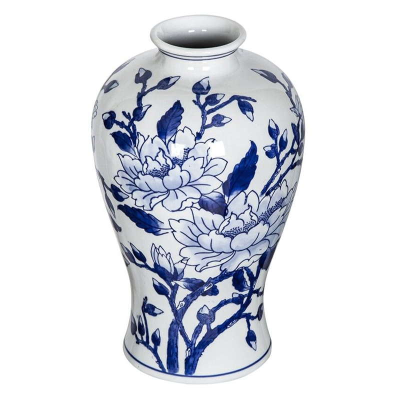 Ваза с бело-синей росписью и изображением цветов Blue & White Ornament Белый Синий Ваза с бело-синей росписью и изображением цветов Blue & White Ornament Белый Синий в Нижнем Новгороде | Loft Concept