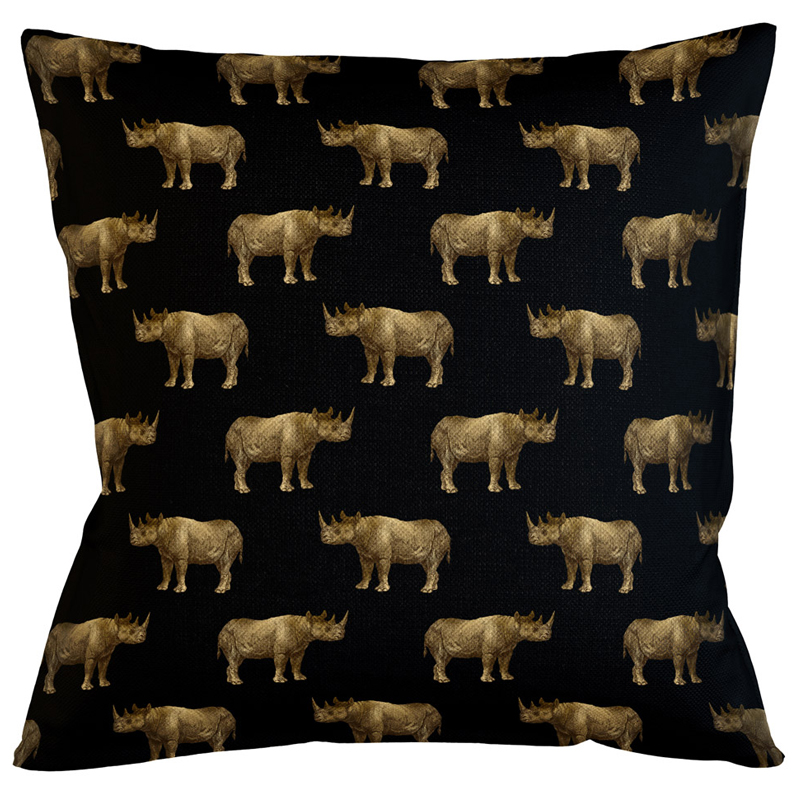 Декоративная подушка с узором из носорогов Home Safari Black Черный Коричневый Декоративная подушка с узором из носорогов Home Safari Black Черный Коричневый в Нижнем Новгороде | Loft Concept