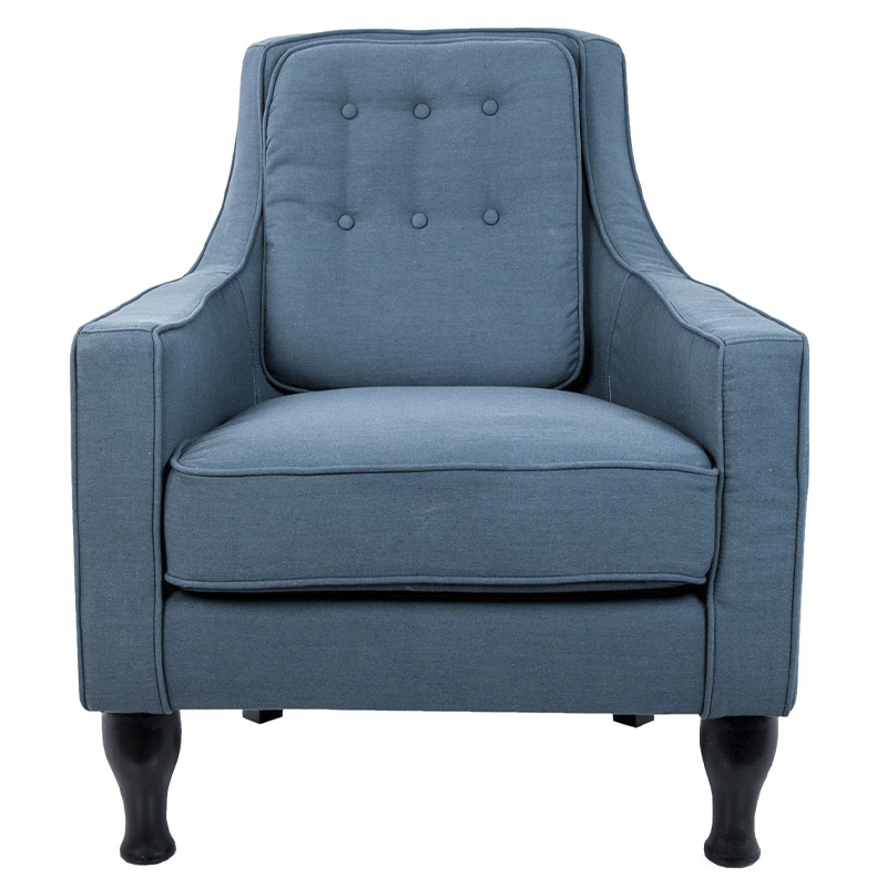 Кресло с мягкой обивкой из льна на 4-х ножках из массива березы Scarlett Armchair blue Голубой Черный в Нижнем Новгороде | Loft Concept 