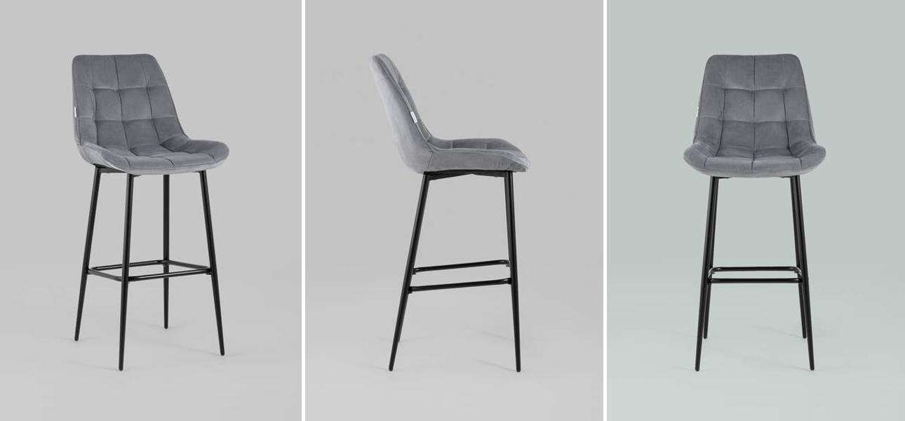 Стул Полубарный NANCY Chair посадка 75 см Серый Велюр - фото