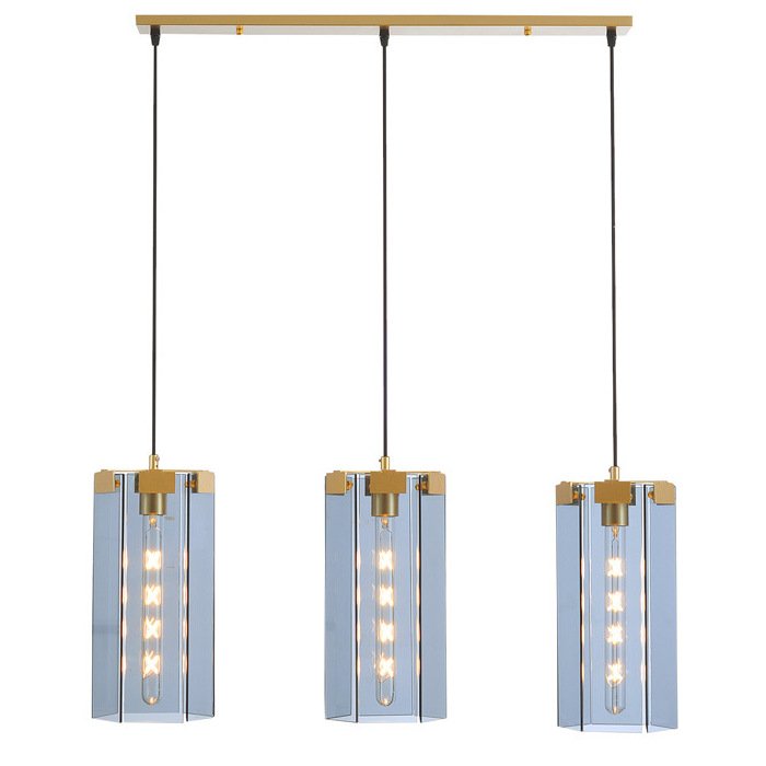 Люстра Rectangle Gray Glass Pendant Lamp 3 Золотой Прозрачное Стекло в Нижнем Новгороде | Loft Concept 