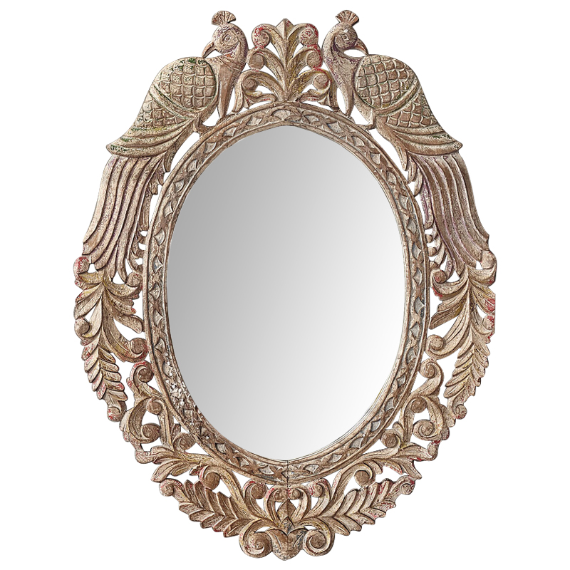 Зеркало в резной раме Viaan Grey Mango Carved Mirror Бежево-серый Коричневый винтаж в Нижнем Новгороде | Loft Concept 