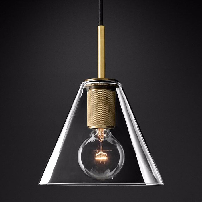 Подвесной светильник RH Utilitaire Funnel Pendant Brass Латунь Прозрачное Стекло в Нижнем Новгороде | Loft Concept 