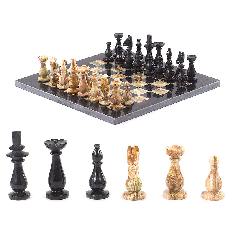 Шахматы настольные из натурального камня Оникс Decorative Thematic Chess Черный Оранжевый в Нижнем Новгороде | Loft Concept 