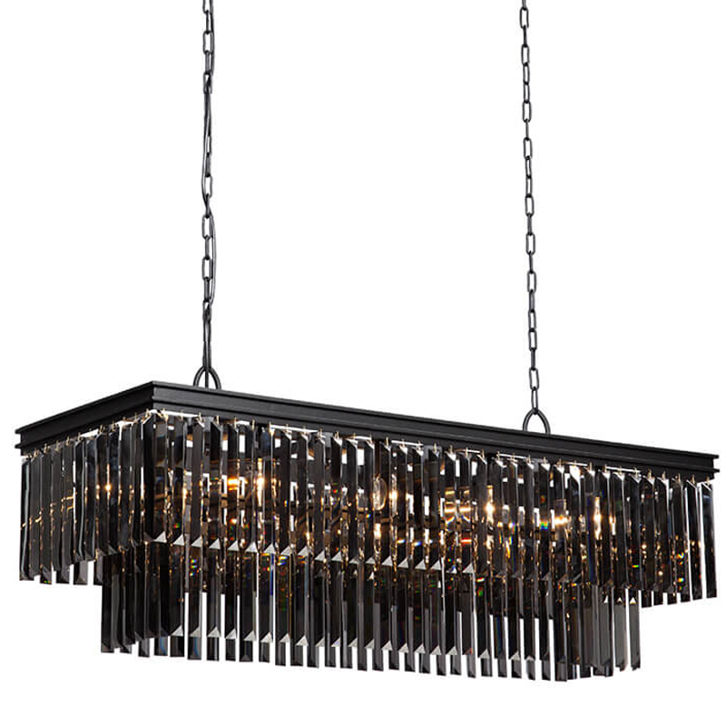 Люстра Odeon Gray glass Rectangular Chandelier Black iron  стекло Смок длина 120 Черный матовый в Нижнем Новгороде | Loft Concept 