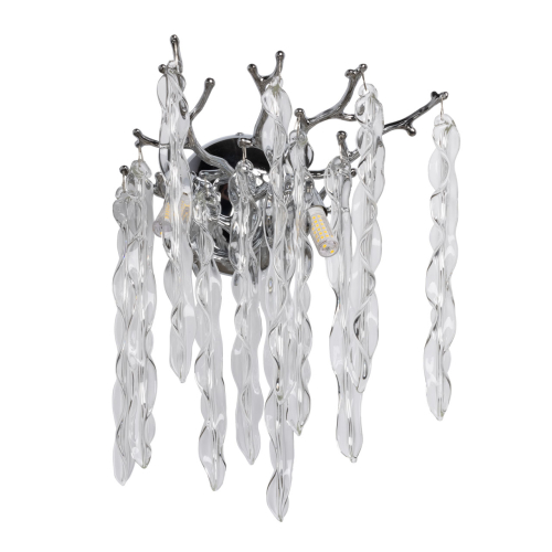 Бра цвета хром с ветвями и прозрачными стеклянными подвесками в виде вытянутых спиральных капель Droplet Chandelier Хром Прозрачный в Нижнем Новгороде | Loft Concept 