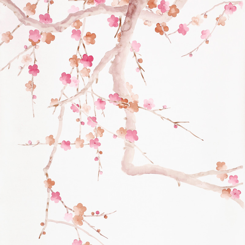 Обои ручная роспись Plum Blossom Bleached on Bleached White dyed silk  в Нижнем Новгороде | Loft Concept 