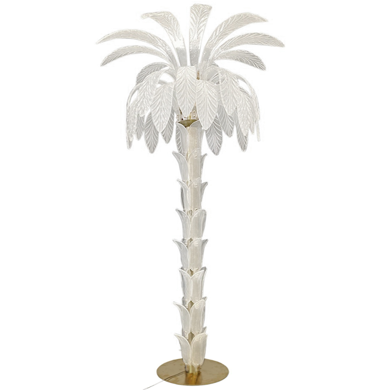 Торшер Glass Decorated Palm Floor Lamp White Листья Пальмы  Золотой Белое матовое стекло в Нижнем Новгороде | Loft Concept 
