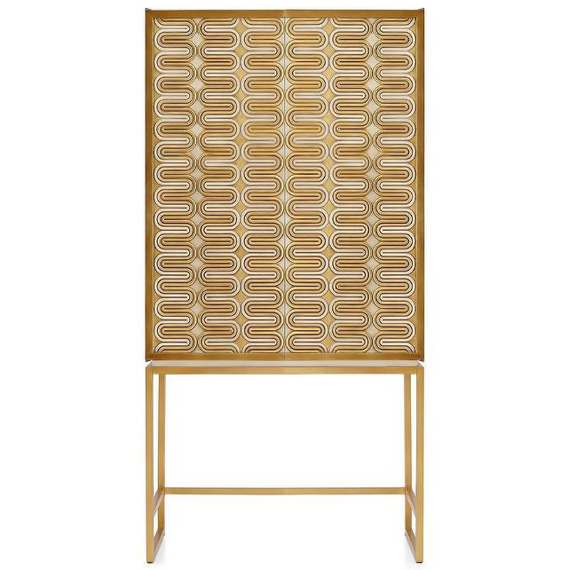 Шкаф Park Avenue Brass Wave Pattern Bar Cabinet Белый Золотой в Нижнем Новгороде | Loft Concept 