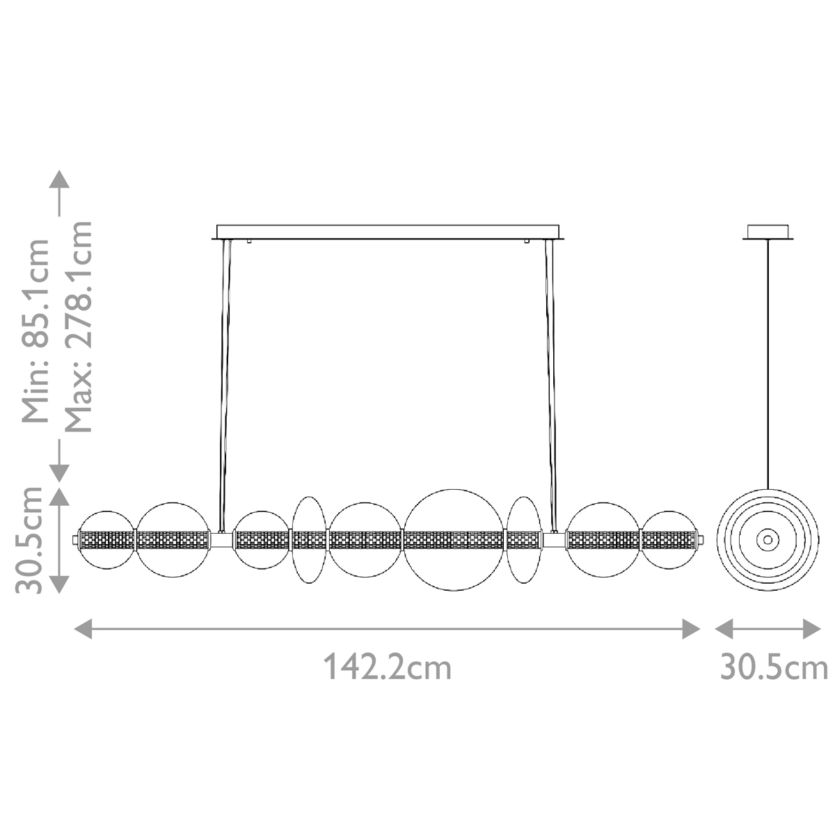 Подвесной светильник линейный с прозрачными стеклянными шарами разного диаметра Eurofase в Нижнем Новгороде