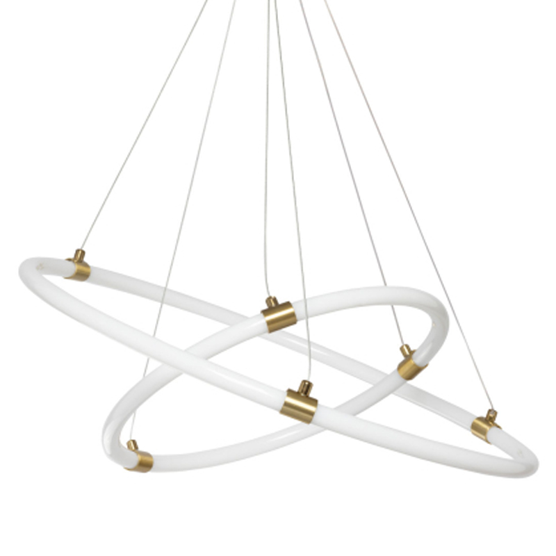 Люстра подвесная с двумя пересекающимися белыми светодиоидными кольцами Luke Lampco Tracer Lamp Белый Золотой в Нижнем Новгороде | Loft Concept 