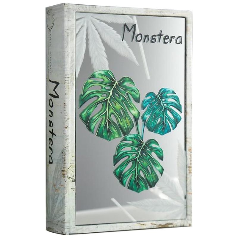 Шкатулка-книга Monstera Leaves Mirror Book Box Серый Зеленый Бежевый в Нижнем Новгороде | Loft Concept 