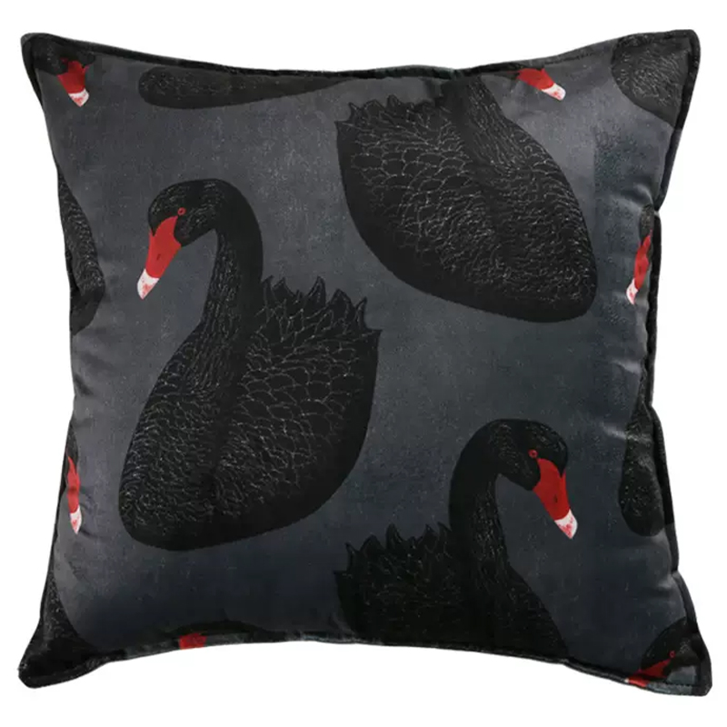 Декоративная подушка Black Swans Cushion Черная Черный Серый Красный в Нижнем Новгороде | Loft Concept 