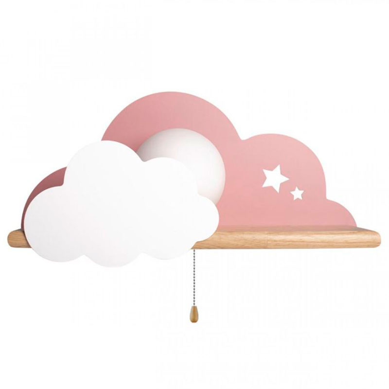 Бра с деревянной полкой розовое Облако Wall Lamp Pink Cloud Розовый пастельный Древесина в Нижнем Новгороде | Loft Concept 