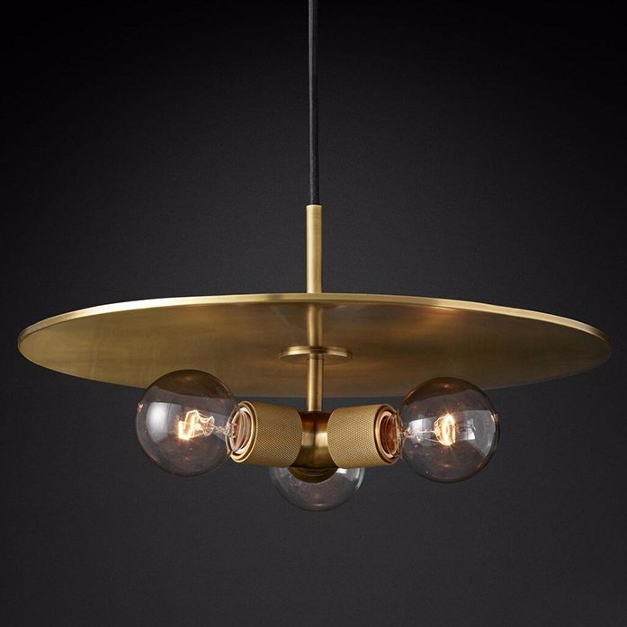 Люстра RH Utilitaire Disk Triple Pendant Brass Латунь Прозрачное Стекло в Нижнем Новгороде | Loft Concept 