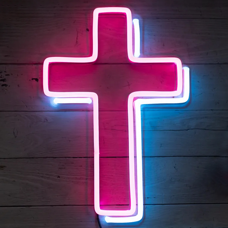 Неоновая настенная лампа Cross Neon Wall Lamp Розовый Синий в Нижнем Новгороде | Loft Concept 