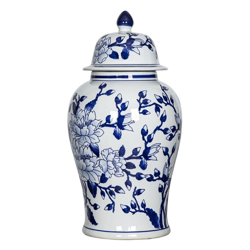 Ваза с крышкой и синим цветочным узором Blue & White Ornament Белый Синий Ваза с крышкой и синим цветочным узором Blue & White Ornament Белый Синий в Нижнем Новгороде | Loft Concept