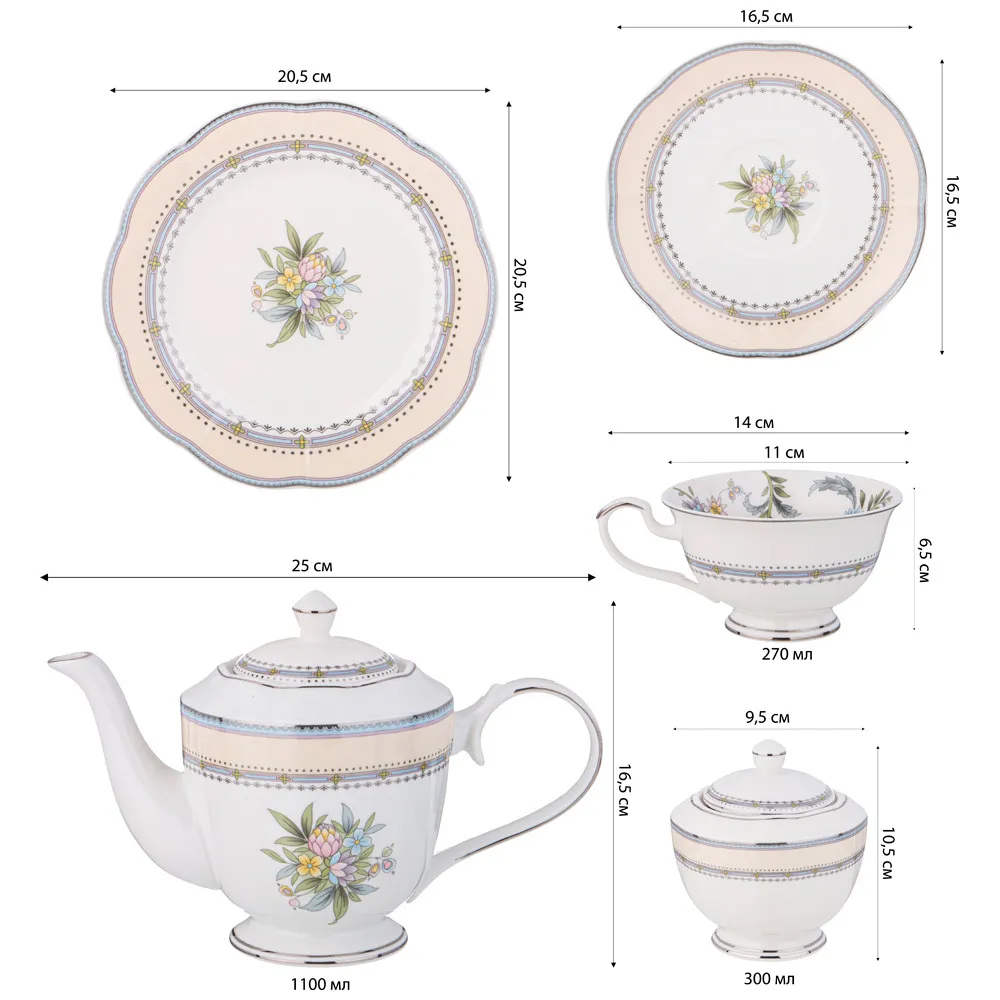 Чайный сервиз из фарфора на 6 персон 20 предметов Tea Flower Set в Нижнем Новгороде